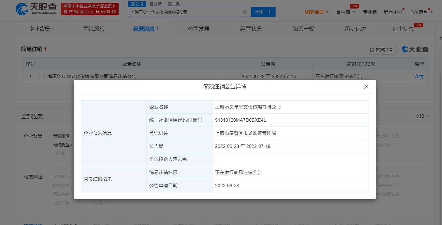 刘敏涛一传媒公司申请简易注销